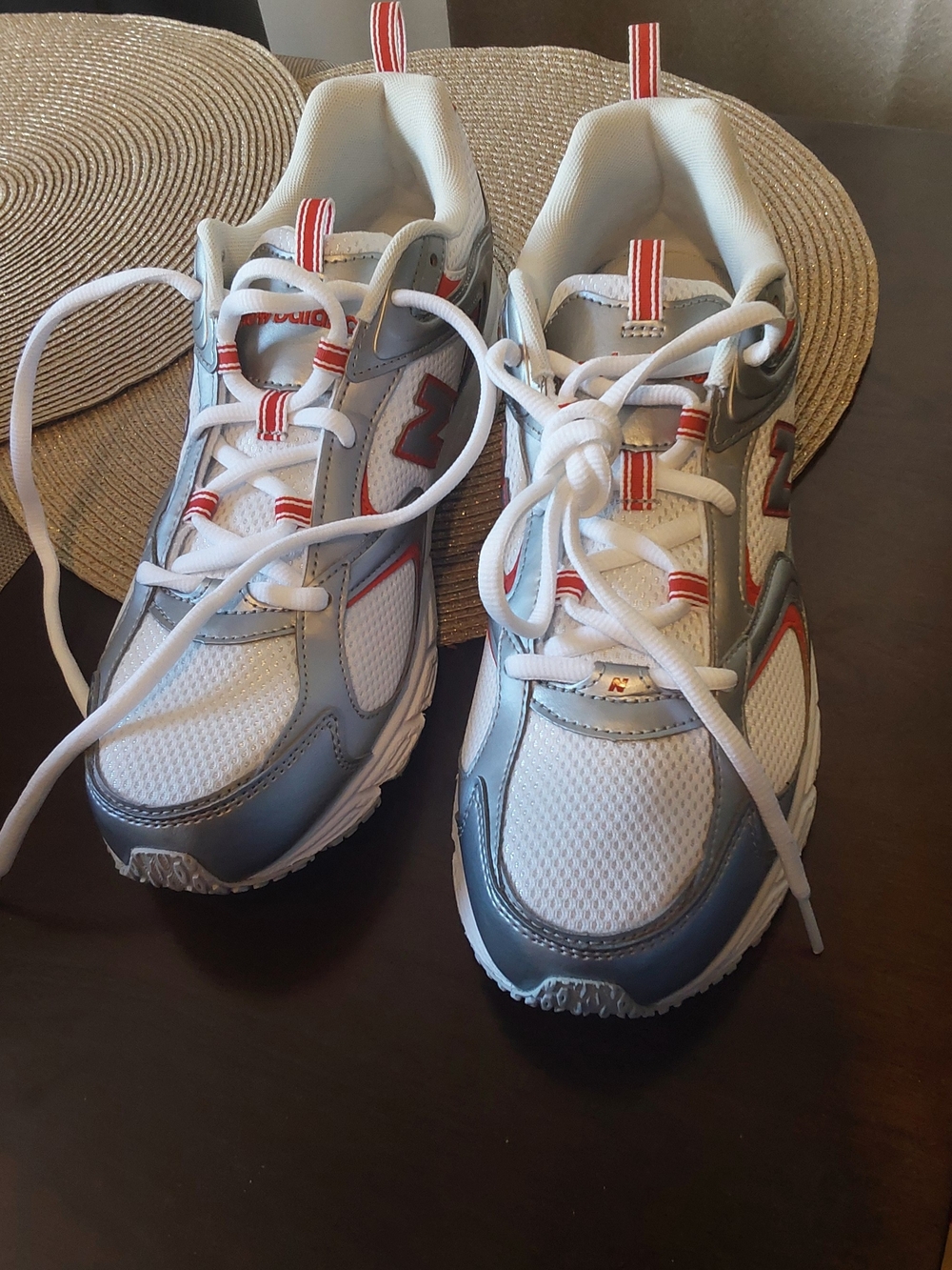 New Balance White, Silver & Red Youth Athletic Sneakers